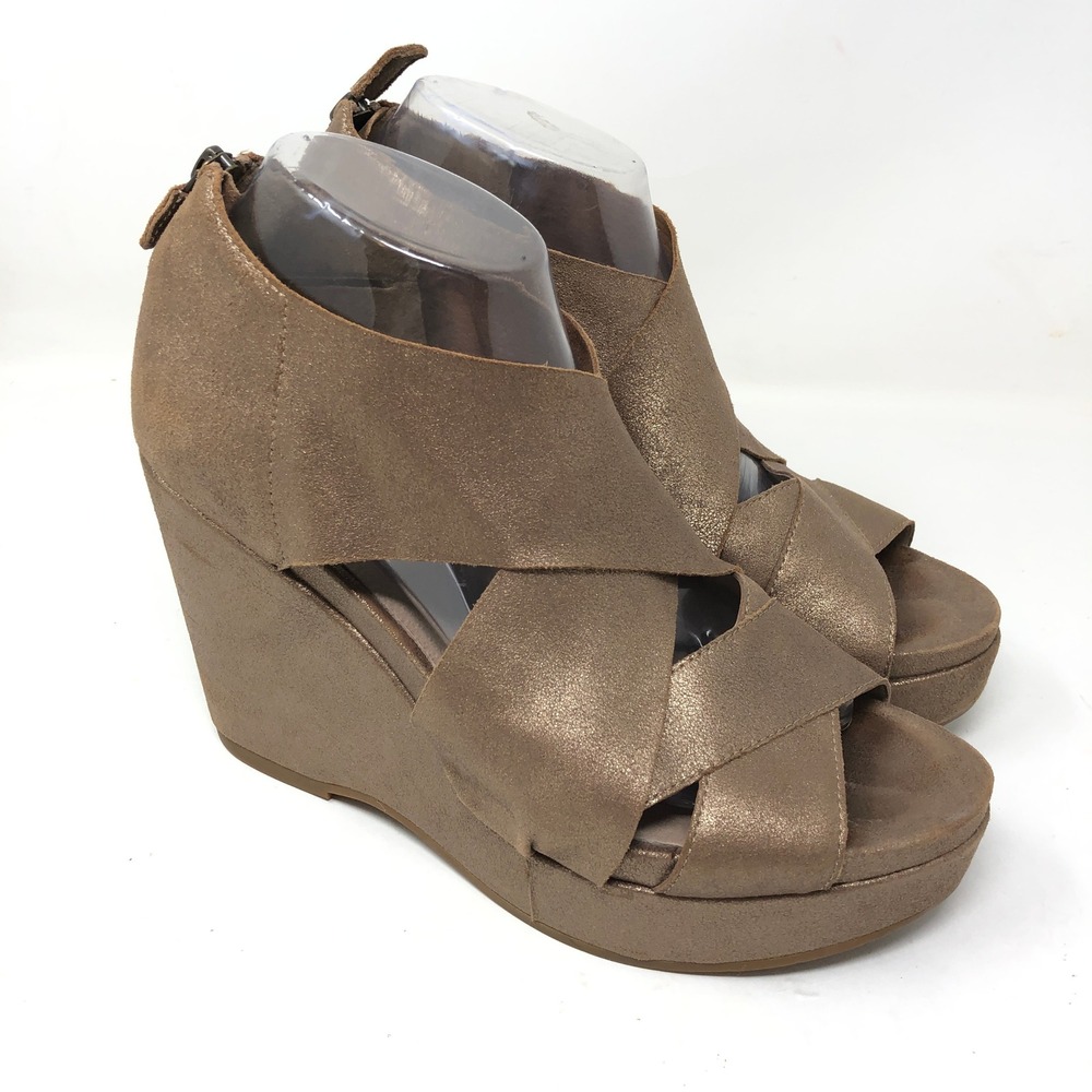Eileen Fisher Womens 9.5 Bella Wedge Sandals Bronze Leather Shimmer Platform